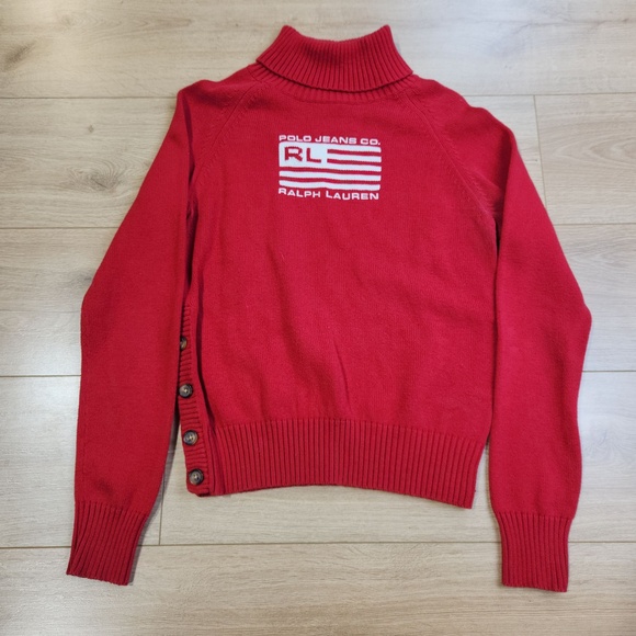 Ralph Lauren Sweaters - VTG Polo Jeans Co Ralph Lauren Sweater Womens Large Flag Turtleneck Side Button